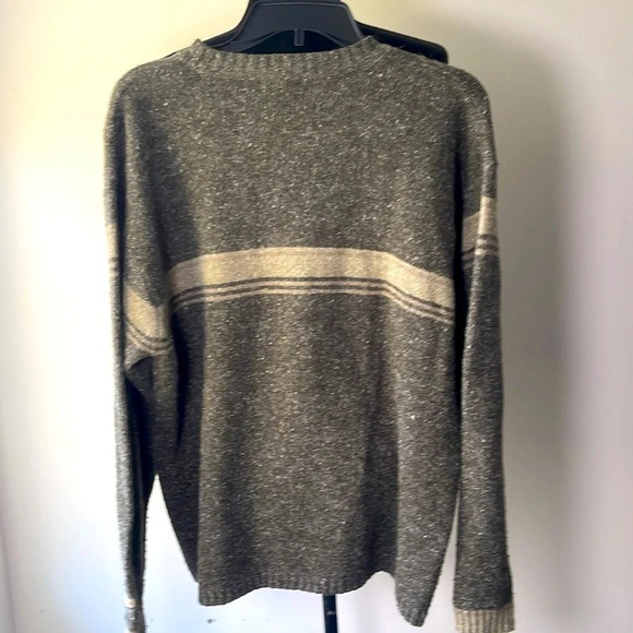Columbia Vintage Gray Beige Striped Speckled Cotton Wool Mix Sweater Size L - Picture 2 of 4